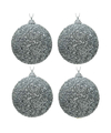 6x Kerstballen zilveren glitters 8 cm met kralen kunststof kerstboom versiering-decoratie