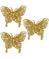 6x Kerstversieringen vlinders op clip glitter goud 11 cm