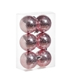 6x Kunststof kerstballen cirkel motief roze 6 cm kerstboom versiering-decoratie