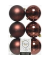 6x Kunststof kerstballen glanzend-mat mahonie bruin 8 cm kerstboom versiering-decoratie