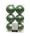 6x Kunststof kerstballen glanzend-mat salie groen 8 cm kerstboom versiering-decoratie