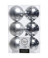 6x Kunststof kerstballen glanzend-mat zilver 8 cm kerstboom versiering-decoratie