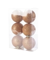 6x Kunststof kerstballen glitter koper 8 cm kerstboom versiering-decoratie