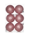 6x Kunststof kerstballen glitter roze 8 cm kerstboom versiering-decoratie