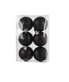 6x Kunststof kerstballen glitter zwart 6 cm kerstboom versiering-decoratie