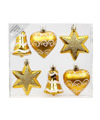 6x stuks kunststof kersthangers figuurtjes goud 9 cm kerstornamenten