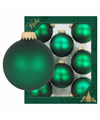 8x Matte velvet groene kerstballen van glas 7 cm