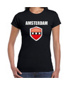 Amsterdam fun- supporter t-shirt dames met Amsterdamse vlag in vlaggenschild