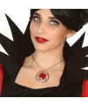 Atosa Verkleed sieraden ketting met edelsteen zilver-rood dames kunststof Heks-vampier