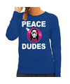 Blauwe Kersttrui-Kerstkleding peace dudes voor dames met social media kerstbal