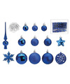 Blauwe kunststof kerstballen 3-4-6 cm en kerstversiering set 111-delig