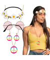 Boland Carnaval verkleed set Hippie zonnebril-ketting-oorbellen-hoofband dames