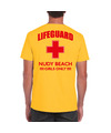 Carnaval reddingsbrigade- lifeguard Nudy Beach girls only t-shirt geel-achter bedrukking heren