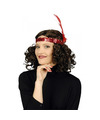 Chaks Charleston hoofdband met pauwen veer en kraaltjes rood - dames jaren 20 thema