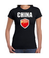 China fun- supporter t-shirt dames met Chinese vlag in vlaggenschild