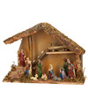 Complete kerststal met kerststal beelden -H28 cm hout-mos-polyresin