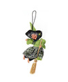 Creation decoratie heksen pop vliegend op bezem 10 cm zwart-groen Halloween versiering