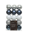 Decoris kerstballen 30x donkerblauw-wit-zilver 6 cm -kunststof