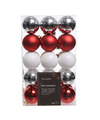 Decoris kerstballen 30x rood-wit parelmoer-zilver- 6 cm -kunststof