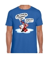 Fout kerstborrel shirt -Fout Kerst t-shirt met zingende kerstman en gitaar blauw voor heren
