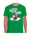 Fout kerstborrel shirt -Fout Kerst t-shirt met zingende kerstman en gitaar groen voor heren