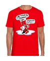 Fout kerstborrel shirt -Fout Kerst t-shirt met zingende kerstman en gitaar rood voor heren