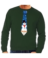 Foute kerst sweater met sneeuwpop stropdas groen voor heren