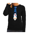 Foute kerst sweater met sneeuwpop stropdas zwart voor dames