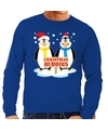 Foute kersttrui blauw met 2 pinguins voor heren