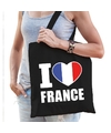 Frankrijk schoudertas i love France zwart katoen
