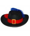 Funny Fashion Musketier verkleed hoed met rode band en veer volwassenen