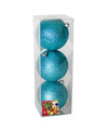 Gerimport Kerstballen 3 stuks ijsblauw glitters kunststof 10cm