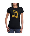 Gouden muziek noot t-shirt zwart voor dames