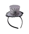 Grijze verkleed haarband met mini hoed met spinnenweb voor dames