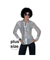 Grote maat zilveren disco seventies overhemd voor dames