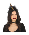 Halloween heksenhoed mini hoedje op diadeem one size zwart-oranje meisjes-dames