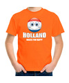 Holland makes you happy landen-vakantie shirt oranje voor kinderen met emoticon