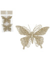 House of Seasons vlinders op clip 2x stuks champagne glitter 16 cm
