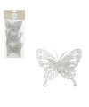 House of Seasons vlinders op clip 3x stuks zilver glitter 10 cm