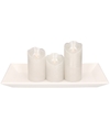 Houten kaarsenonderbord-plateau wit rechthoekig met LED kaarsen set 3 stuks zilver