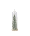 Kerst hangdecoratie glazen stolp met groen-zilveren kerstboom 22 cm