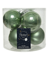Kerstboomversiering salie groene kerstballen van glas 8 cm 6 stuks
