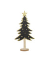 Kerstdecoratie houten decoratie kerstboom zwart met gouden sterren B18 x H36 cm