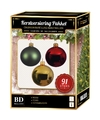 Licht gouden-donkergroene-rode kerstballen pakket 91-delig voor 150 cm boom