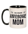 Mama-moeder cadeau mok zwart-I am a freaking awesome mom voor verjaardag-Moederdag