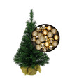 Mini kerstboom-kunst kerstboom H35 cm inclusief kerstballen goud