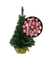Mini kerstboom-kunst kerstboom H45 cm inclusief kerstballen roze