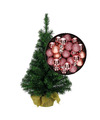Mini kerstboom-kunst kerstboom H75 cm inclusief kerstballen roze