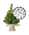 Mini kerstboom-kunstboom met verlichting 45 cm en inclusief kerstballen wit