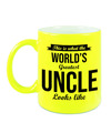 Oom cadeau mok-beker neon geel Worlds Greatest uncle